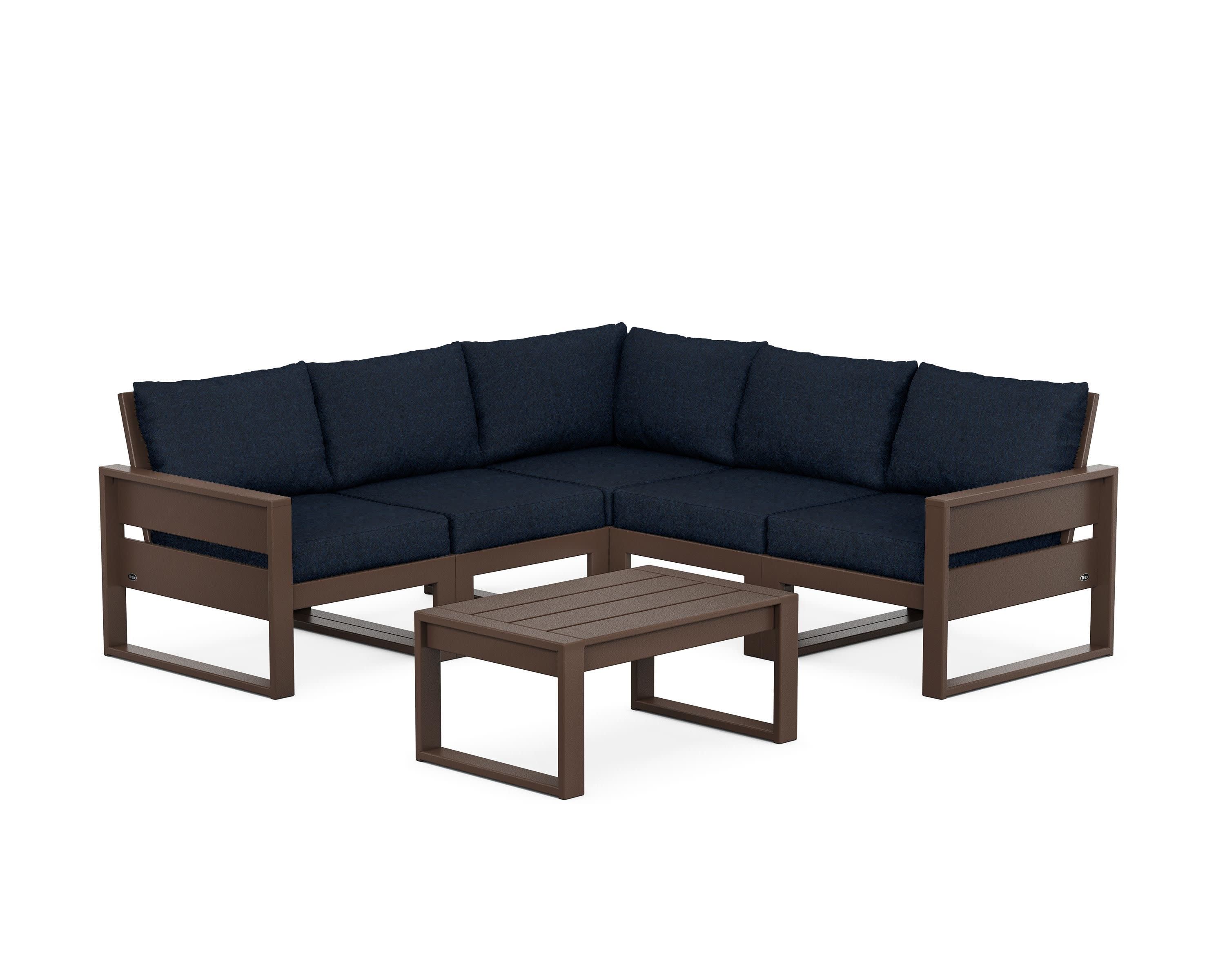 Eastport 6-Piece Deep Seating Sectional + Coffee Table Set in Vintage Lantern / Marine Indigo