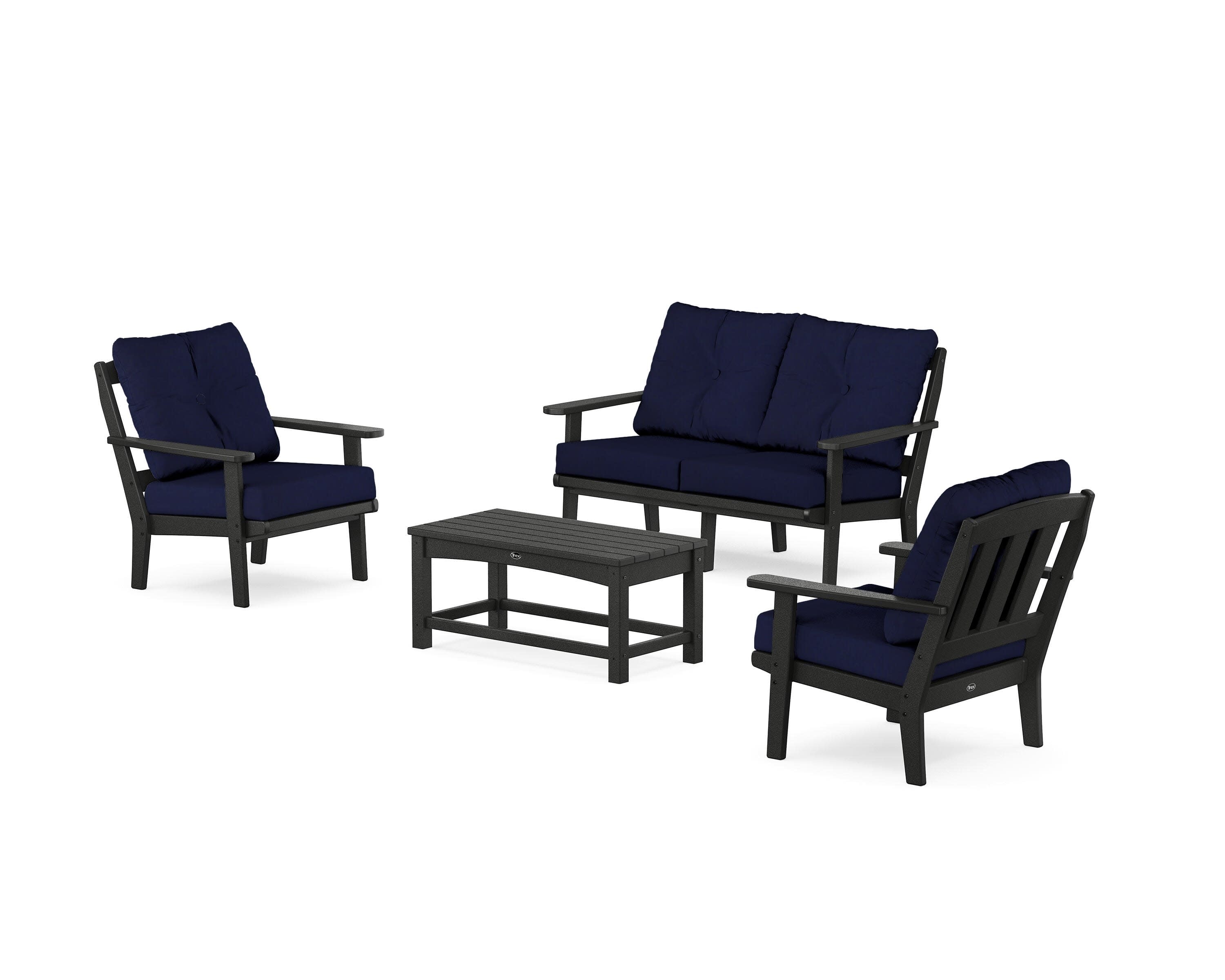 Cape Cod 4-Piece Deep Seating Set with Loveseat in Charcoal Black / Navy