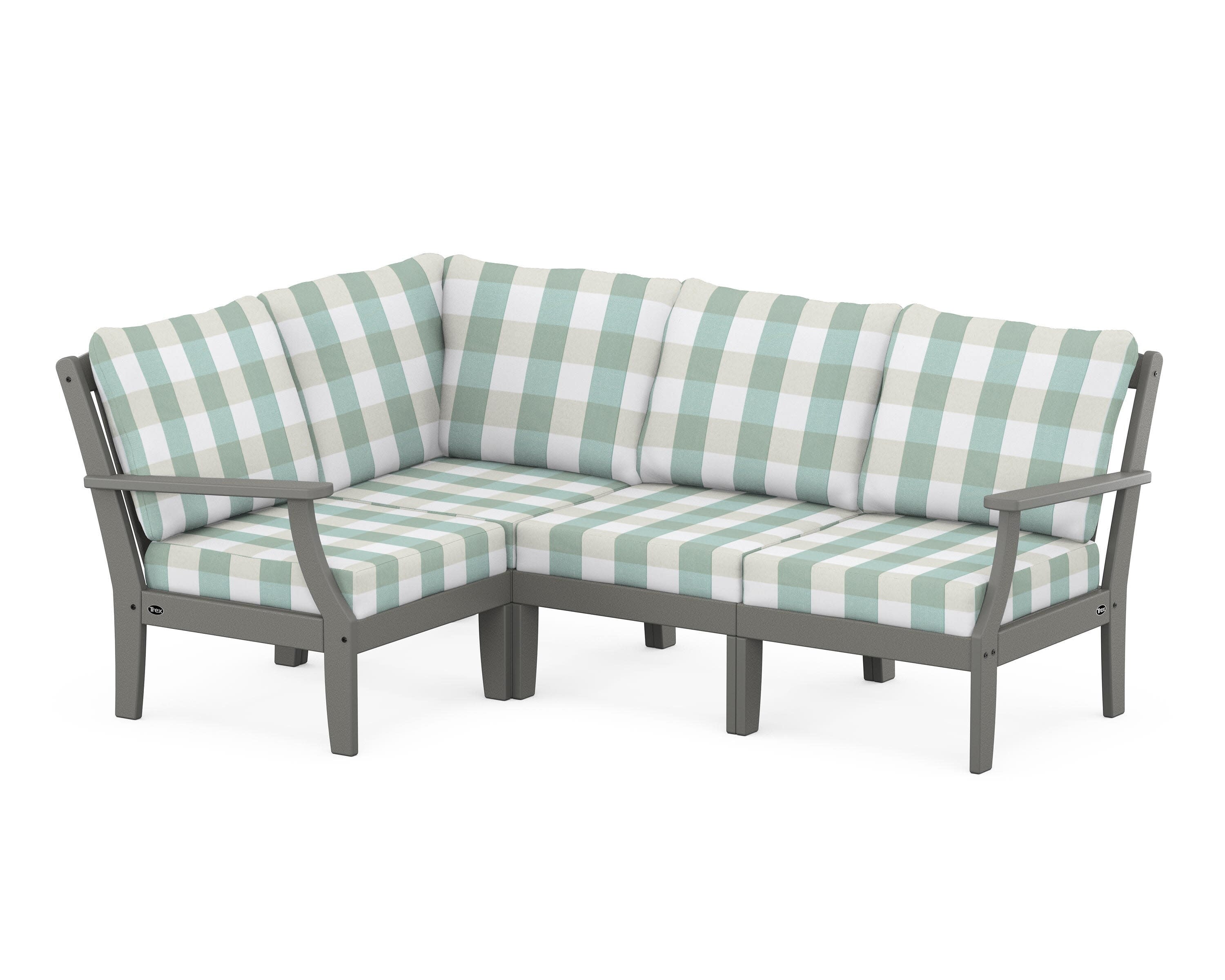 Yacht Club Modular 4-Piece Deep Seating Set in Stepping Stone / Buffalo Plaid Glacier Spa