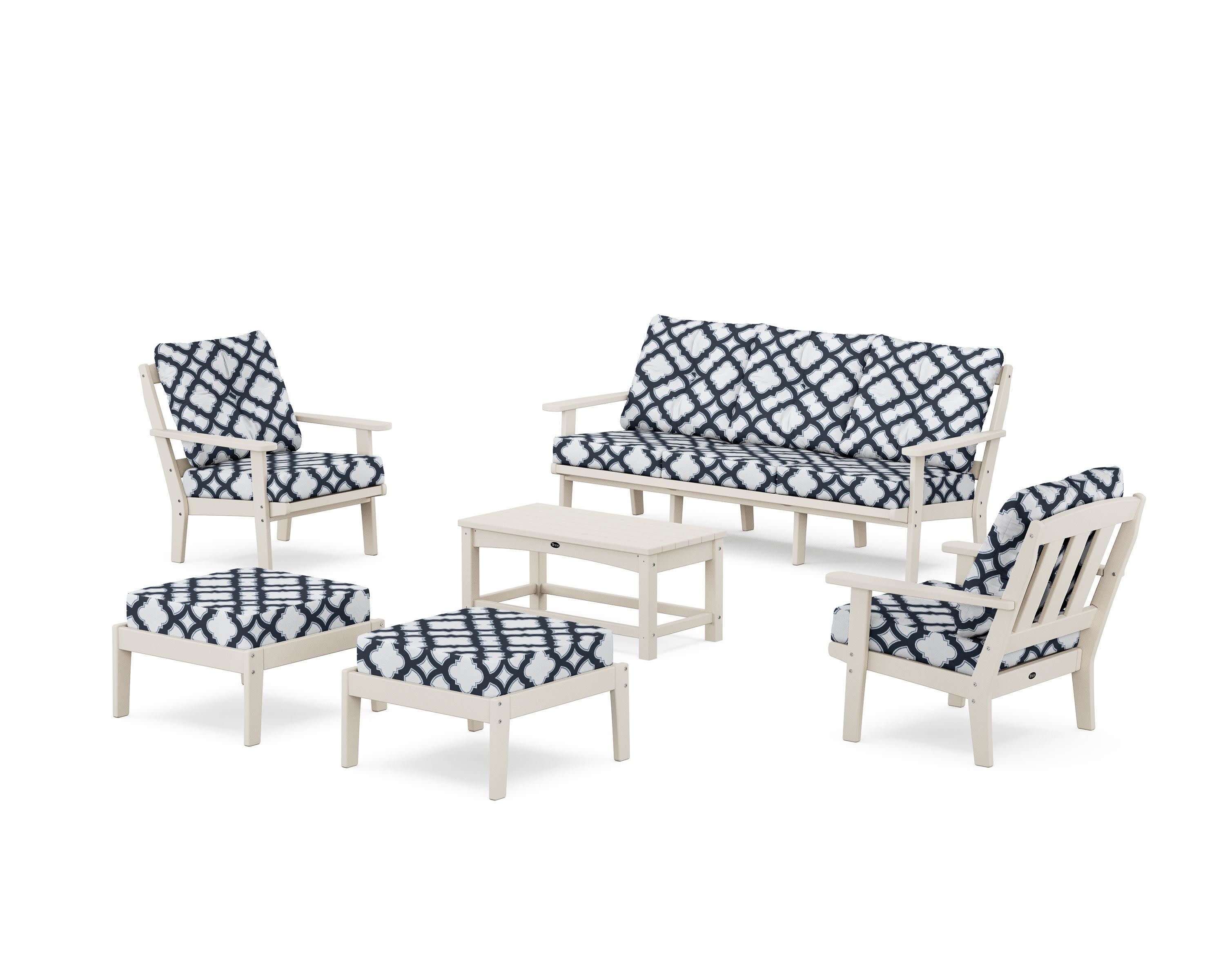 Cape Cod 6-Piece Lounge Sofa Set in Sand Castle / Trellis Marine Indigo